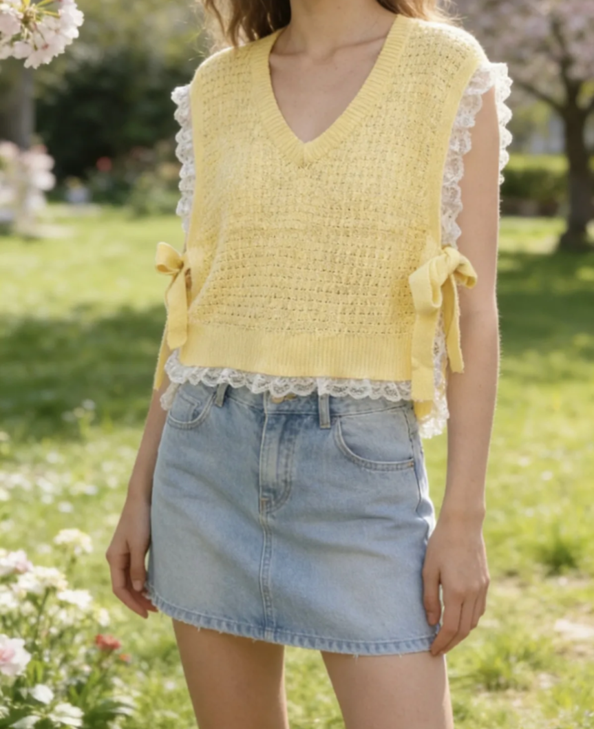 PULL SANS MANCHE FINITION DENTELLE
