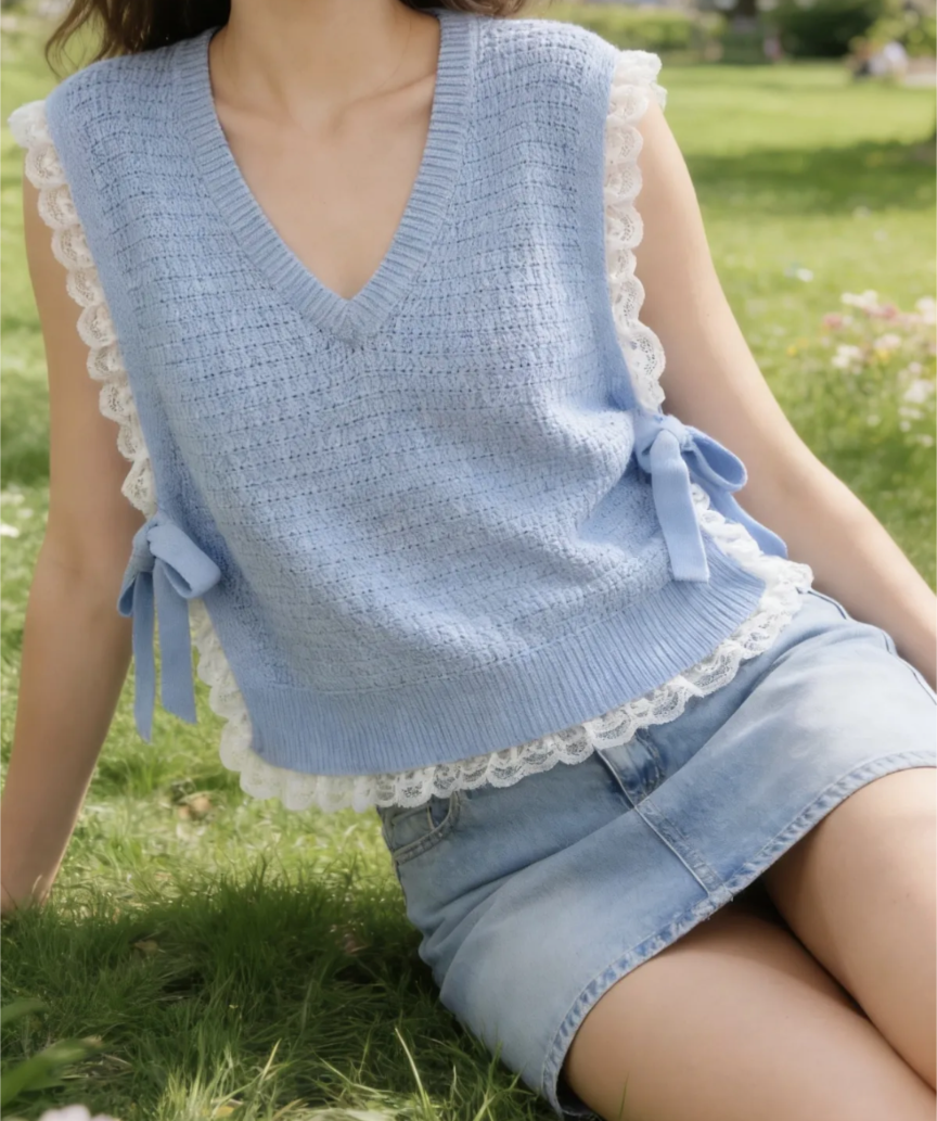 PULL SANS MANCHE FINITION DENTELLE