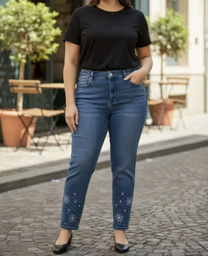 Jeans slim bas brodé