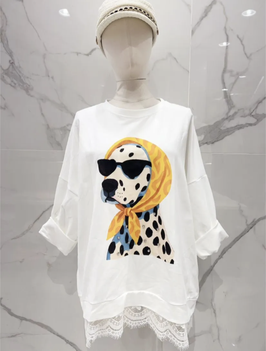 SWEAT BAS DENTELLE TETE DE DALMATIEN